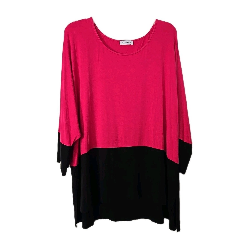 Calvin Klein Womans 3/4‎ Sleeve Zipper Sleeves Size 2X Pink & Black
